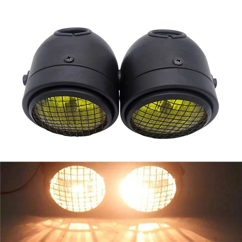 LED Grille Motorcycle Twin Front Double Headlight 8.5"