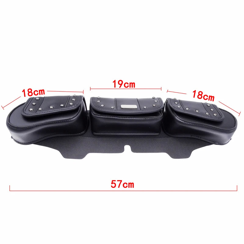 Motorcycle PU Leather Windshield Fairing Pouch Saddle Bag With 3 Pockets For Harley Electra Glide Ultra Limited 1996-2013