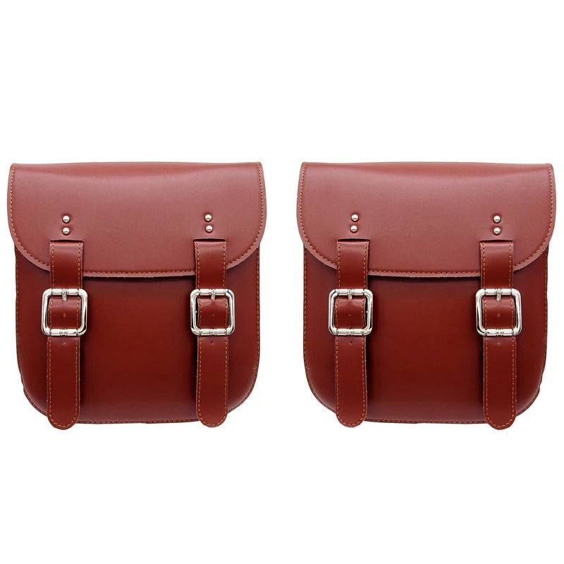 Motorcycle Pair of PU Leather Tail Side Saddle Bags Black / Brown