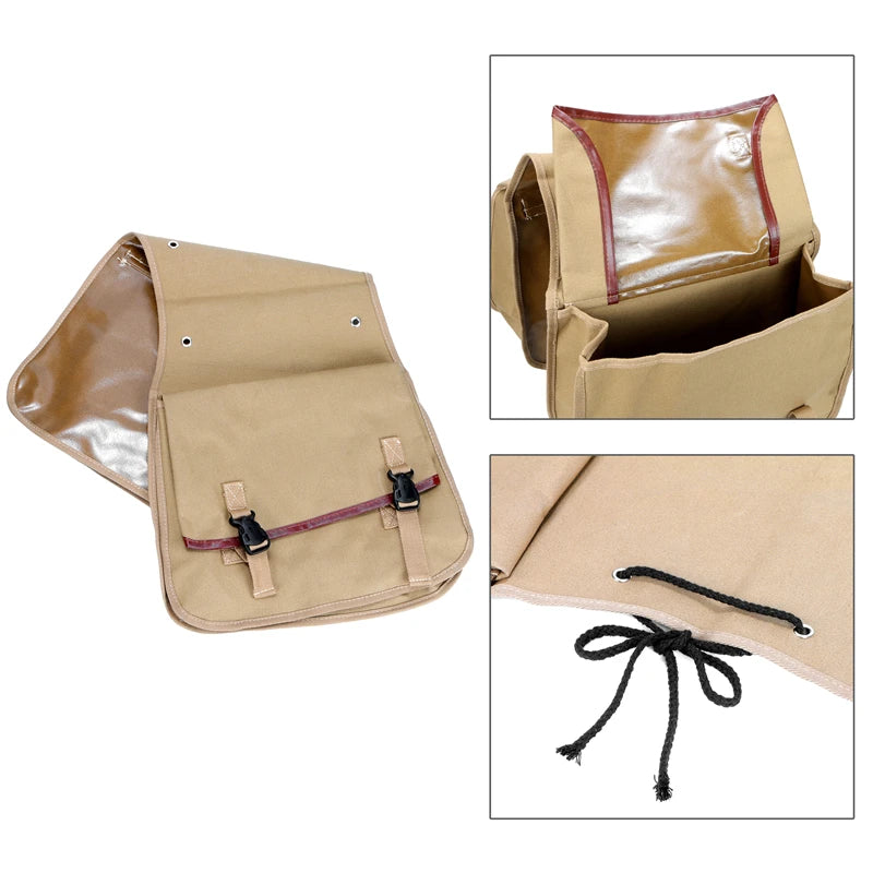 Motorcycle Canvas Pair of Side Saddle Pannier Bags Black / Sand