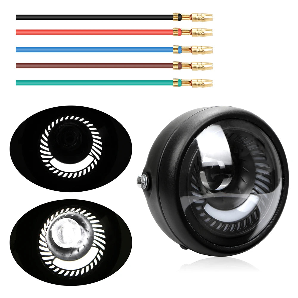 Spiral Motorcycle White Blue LED Spotlight Headlight Lamp 6.5"