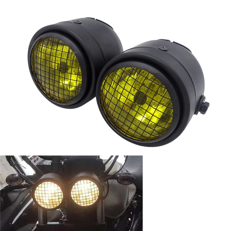 LED Grille Motorcycle Twin Front Double Headlight 8.5"
