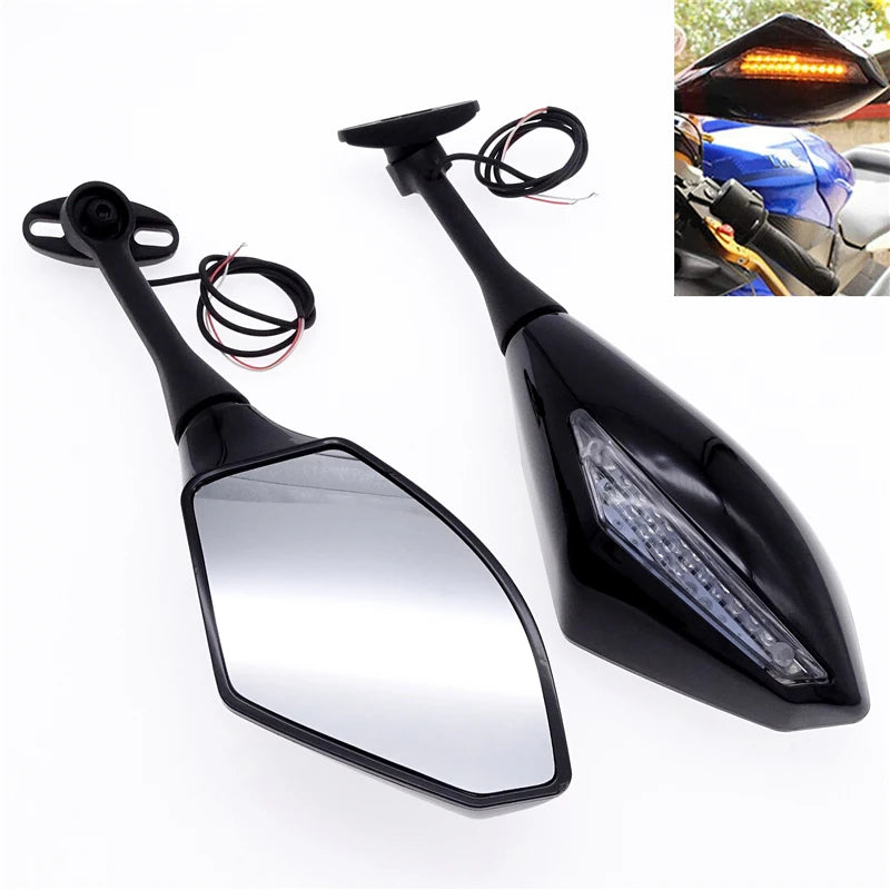 Motorcycle Mirror With Indicator Repeater Turn Signal LED Light For Honda CBR 300 600 900 1000 RR Suzuki GSXR FZ1 FZ6 Triumph