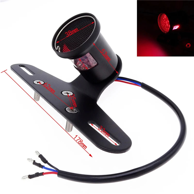 LED Motorcycle Rear Tail Red Stop Brake Light License Plate Lamp With Bracket