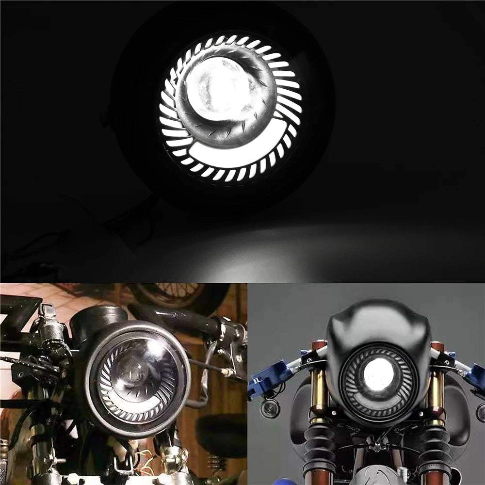 Spiral Motorcycle White Blue LED Spotlight Headlight Lamp 6.5"