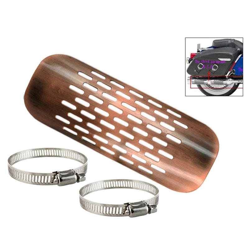 Motorcycle Exhaust Muffler Pipe Heat Shield Cover Brown Copper Curved Protector Guard