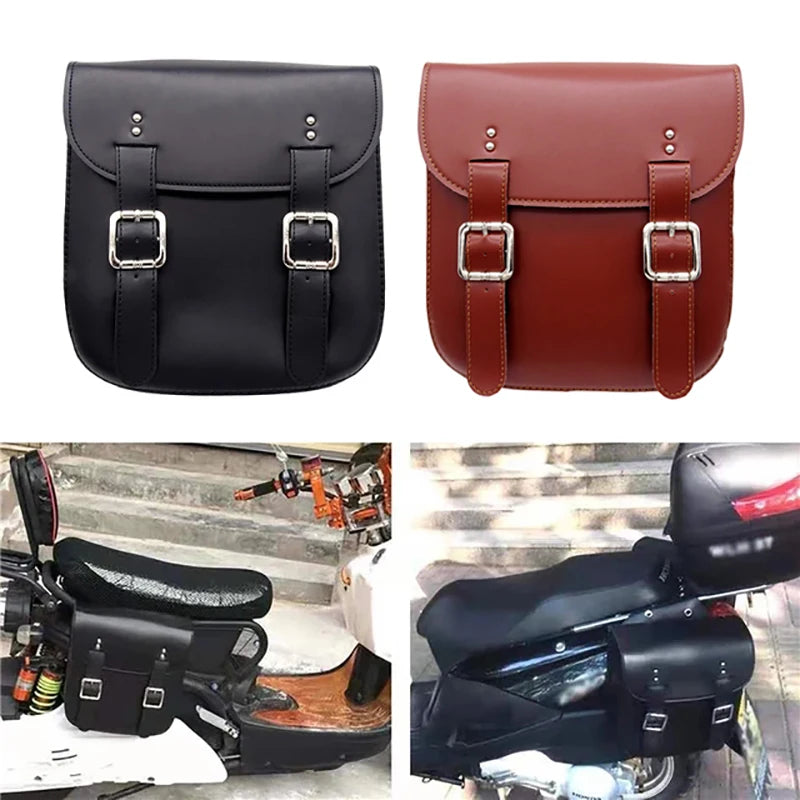 Motorcycle Pair of PU Leather Tail Side Saddle Bags Black / Brown