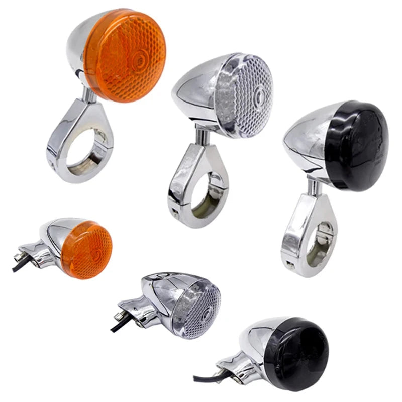 4 x Motorcycle LED Bullet Front/Rear Side Repeaters Indicators With Mounting Bracket Fork Clamp 39mm/41mm
