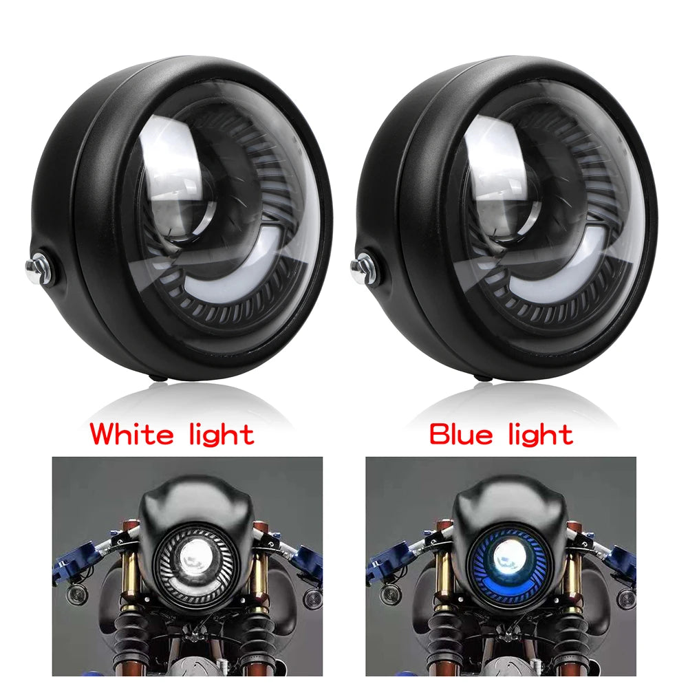 Spiral Motorcycle White Blue LED Spotlight Headlight Lamp 6.5"