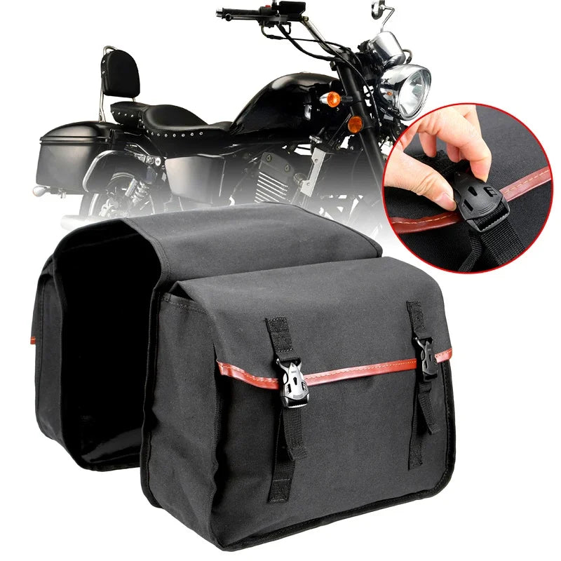Motorcycle Canvas Pair of Side Saddle Pannier Bags Black / Sand
