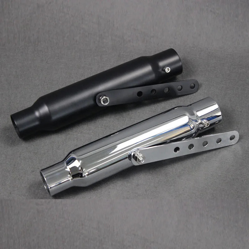 Motorcycle Exhaust Muffler Pipe Can with Sliding Bracket Black Chrome