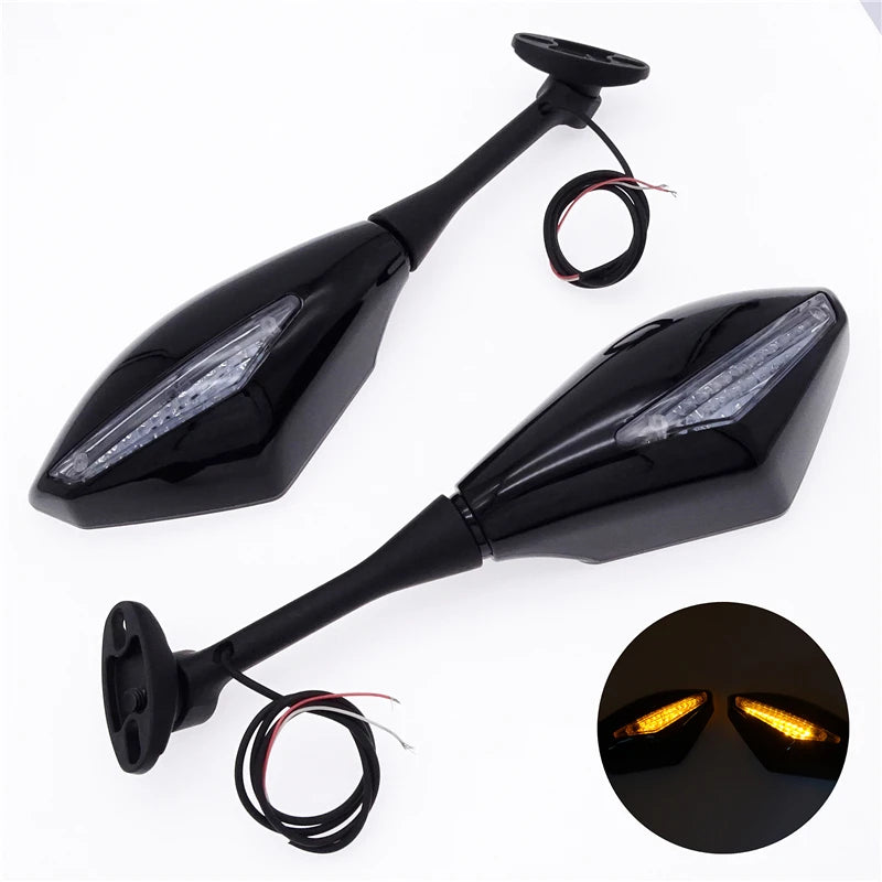 Motorcycle Mirror With Indicator Repeater Turn Signal LED Light For Honda CBR 300 600 900 1000 RR Suzuki GSXR FZ1 FZ6 Triumph