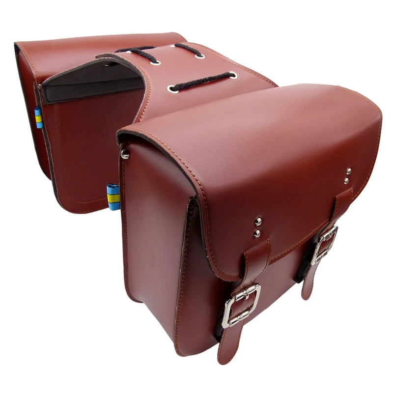 Motorcycle Pair of PU Leather Tail Side Saddle Bags Black / Brown