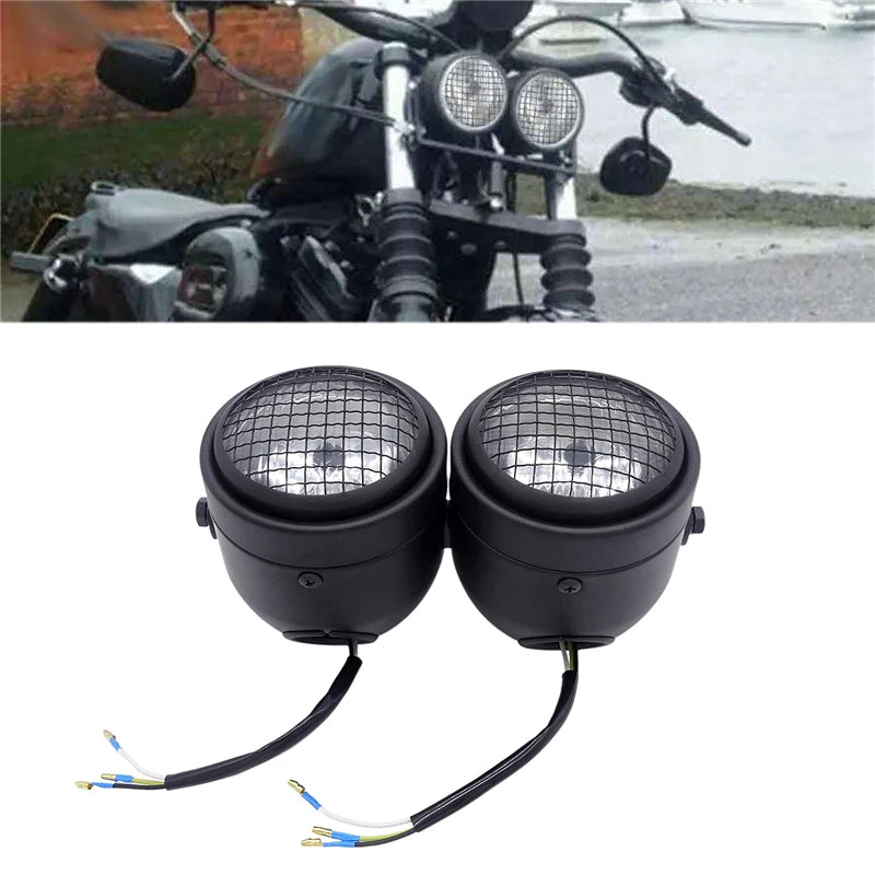 LED Grille Motorcycle Twin Front Double Headlight 8.5"