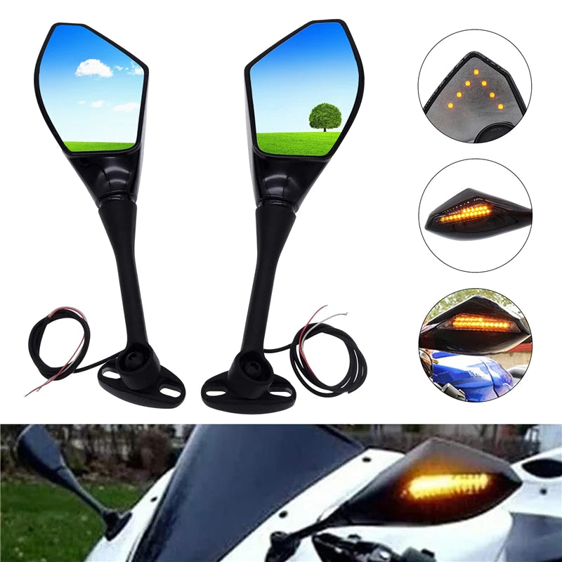 Motorcycle Mirror With Indicator Repeater Turn Signal LED Light For Honda CBR 300 600 900 1000 RR Suzuki GSXR FZ1 FZ6 Triumph