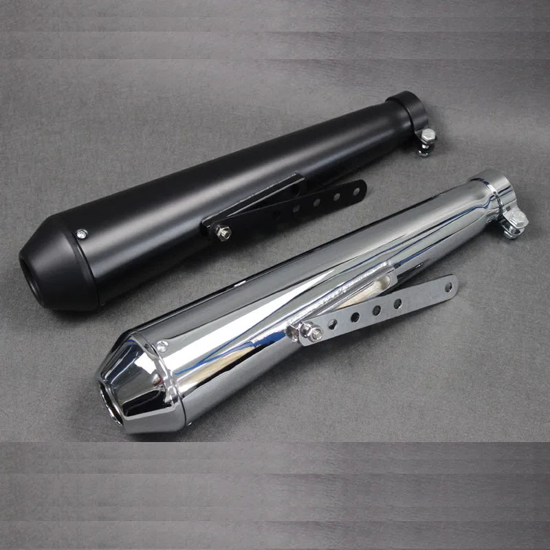 Motorcycle Exhaust Muffler Pipe Can with Sliding Bracket Black Chrome