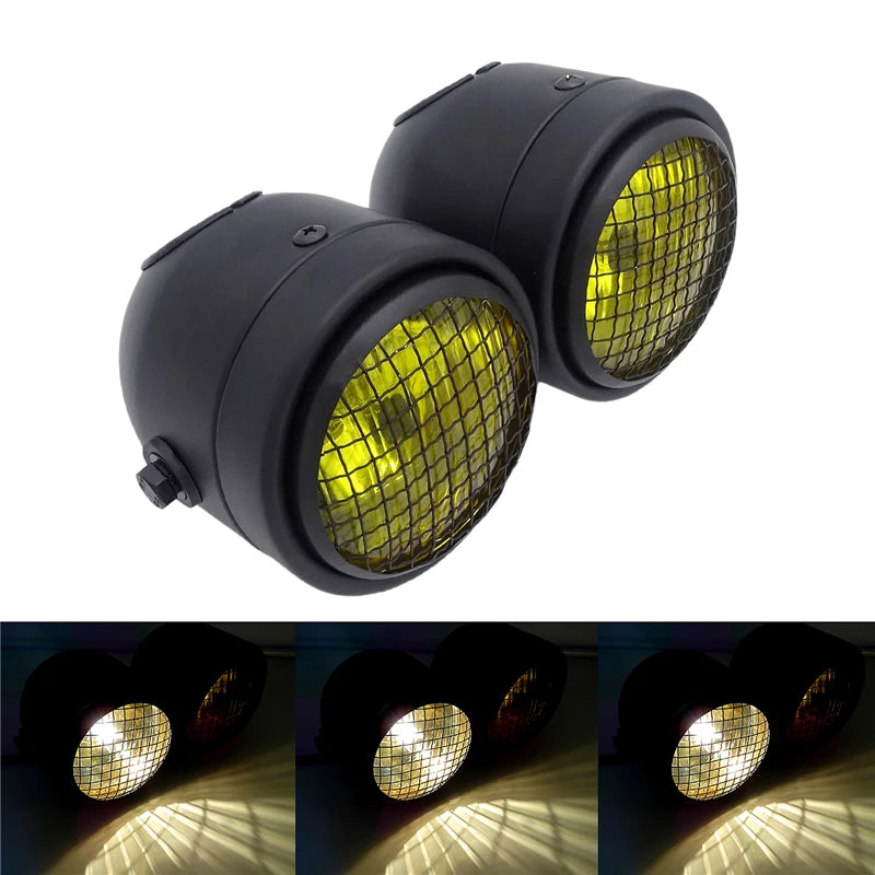 LED Grille Motorcycle Twin Front Double Headlight 8.5"