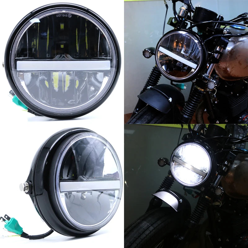 LED Motorcycle High Low Beam Fog Daytime Running DRL Headlight 7.5"