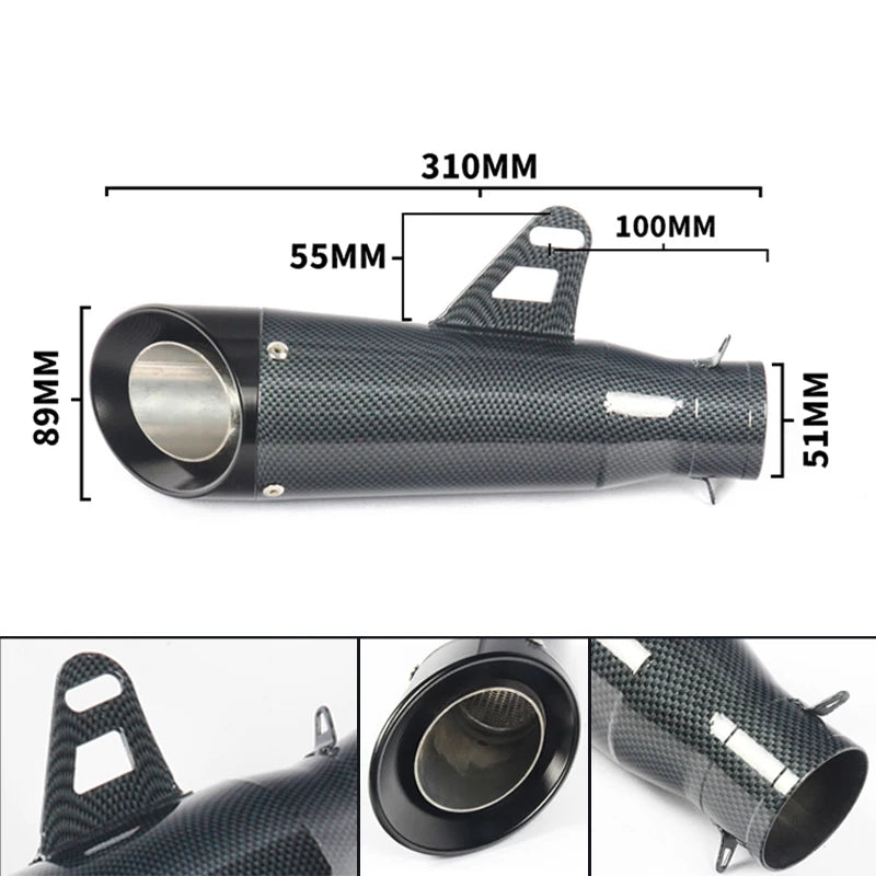 Motorcycle Exhaust Muffler Pipe Can 51mm Steel Exhaust