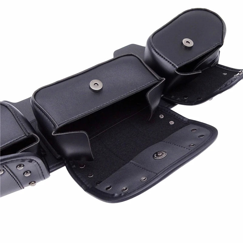 Motorcycle PU Leather Windshield Fairing Pouch Saddle Bag With 3 Pockets For Harley Electra Glide Ultra Limited 1996-2013