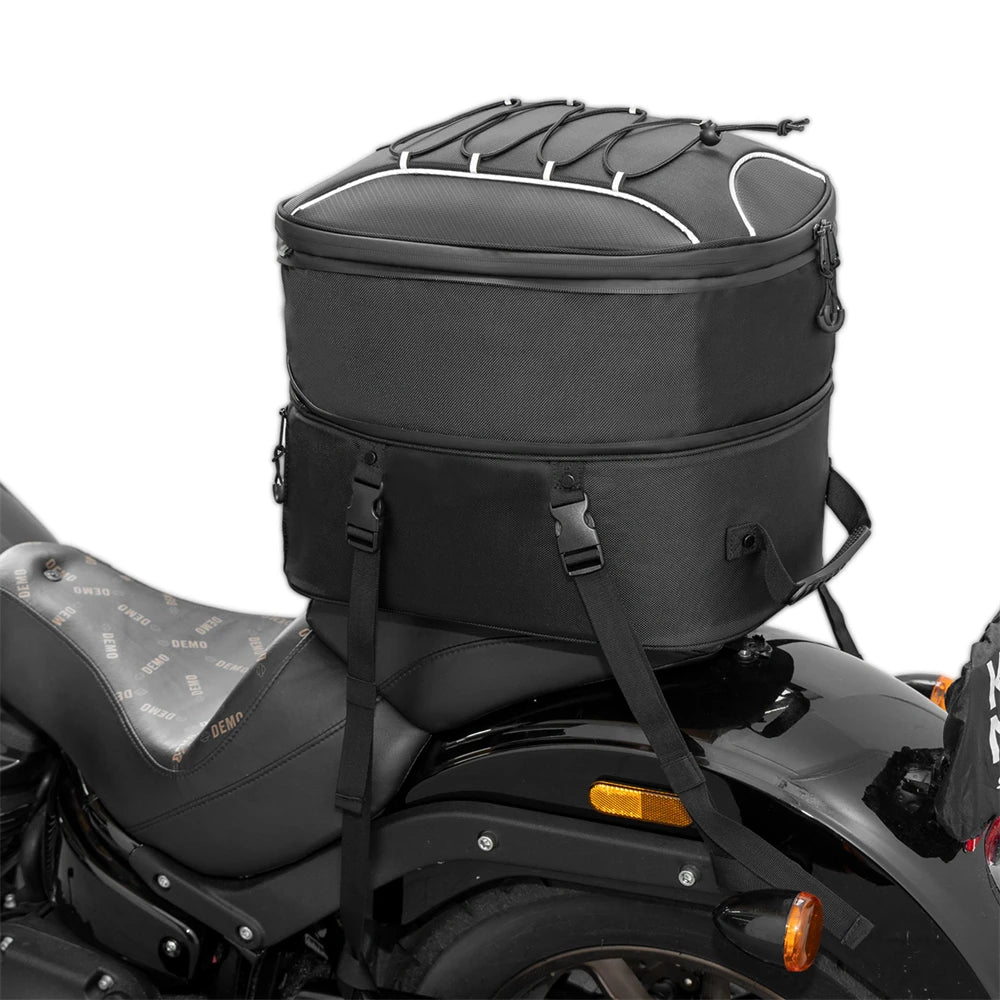 Expandable 40L Motorcycle Rear Tail Pack Helmet Luggage Sissy Bar Bag