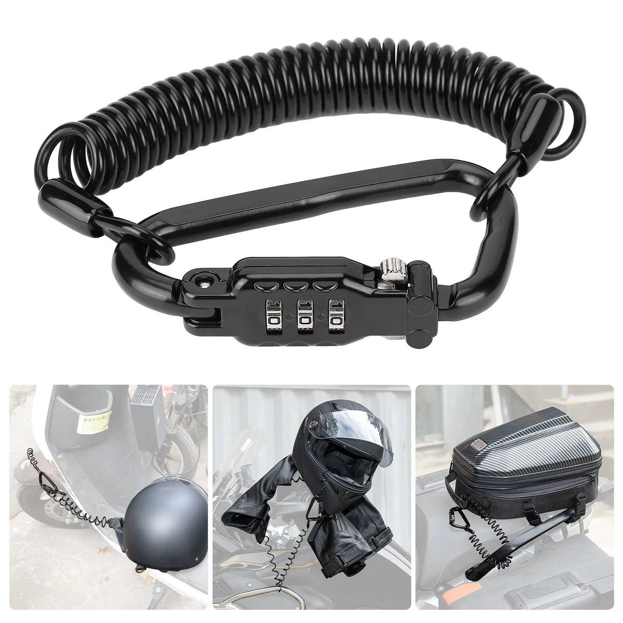 Motorcycle Helmet Combination Lock with Security Cable