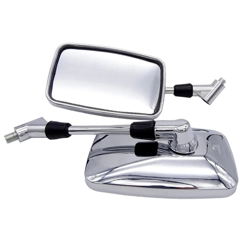 Motorcycle Handlebar Mirrors Wide Rectangle Silver Chrome-Finish 10mm