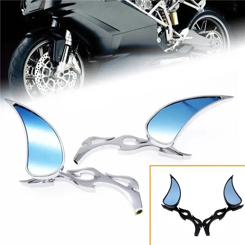 Harley-Davidson Dyna Motorcycle Flame Shape Handlebar Mirror 8mm 10mm