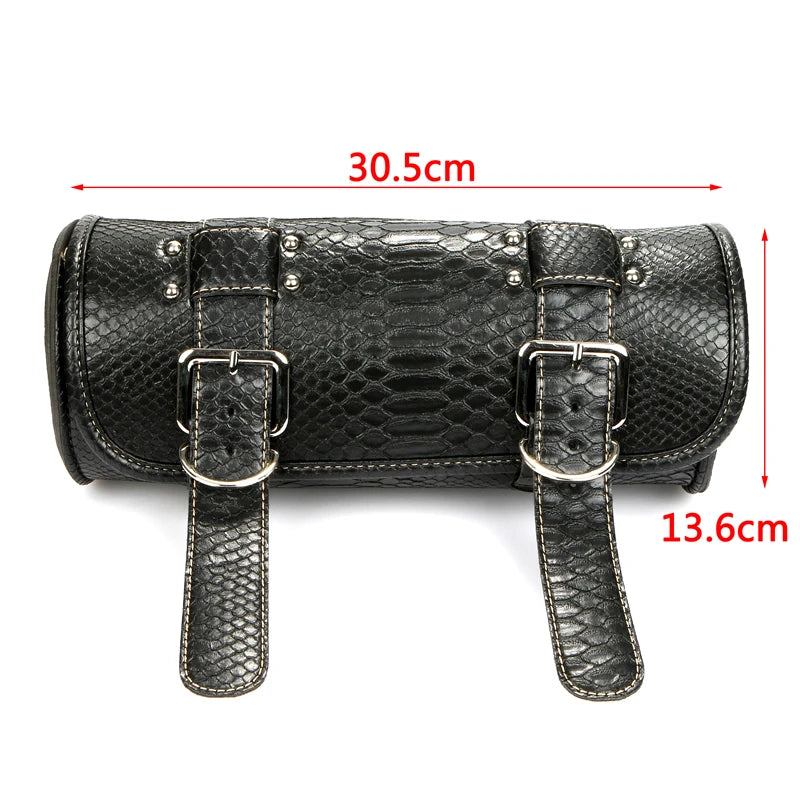 Motorcycle Universal Leather Saddlebag Roll Barrel Luggage Pouch Motorcycle Fork Tool Bag Storage for Harley Sportster XL Dyna