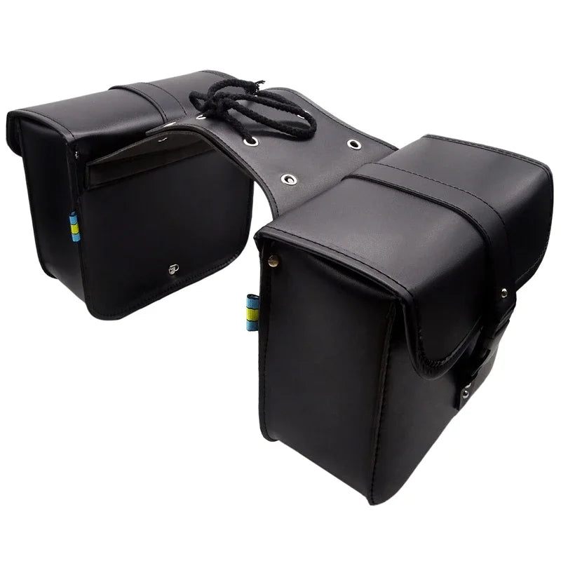 Motorcycle PU Leather Tail Saddle Side Pannier Bags Black / Brown