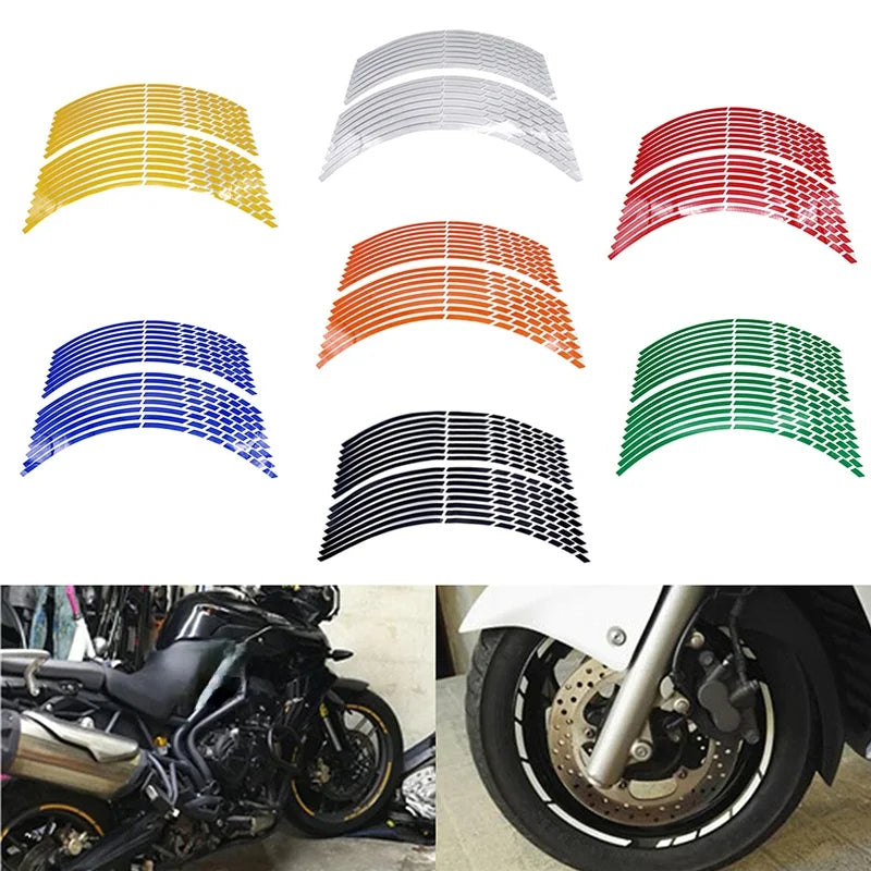 16 x Motorcycle Wheel Stripes Decal Stickers Reflective Rim Tape 17" 18" 19"