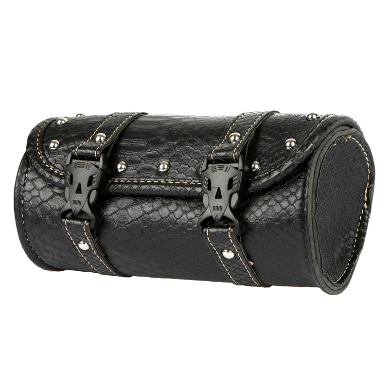 Motorcycle Retro Side Saddle Bag Snake Effect Leather for Harley BMW Chopper Bobber Cruiser