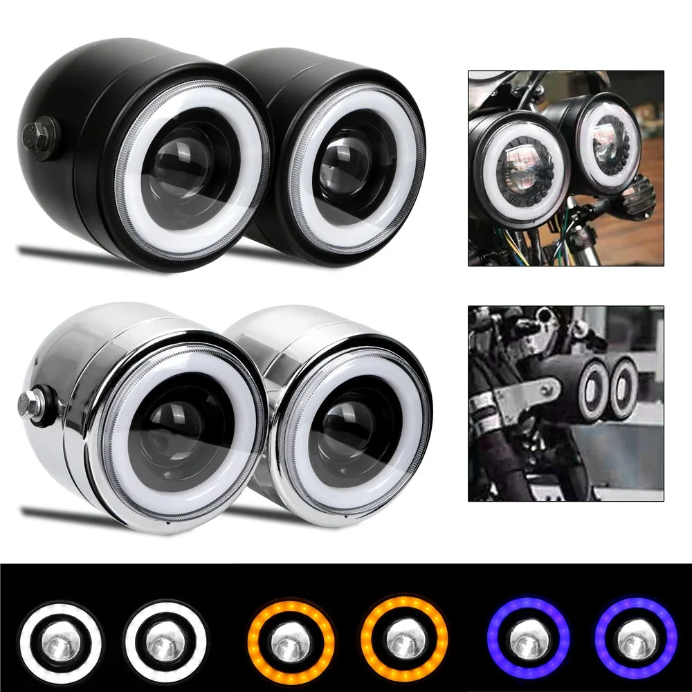 Angel Eyes Motorcycle LED Dual Front Headlight Daytime Running Light DRL