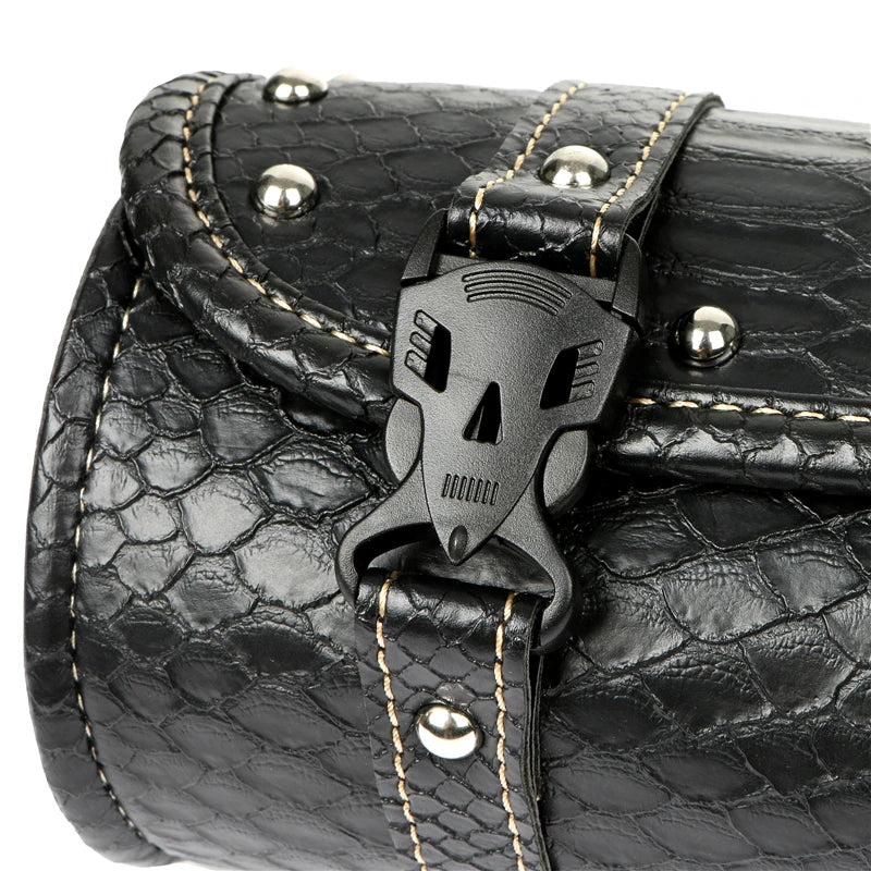Motorcycle Retro Side Saddle Bag Snake Effect Leather for Harley BMW Chopper Bobber Cruiser