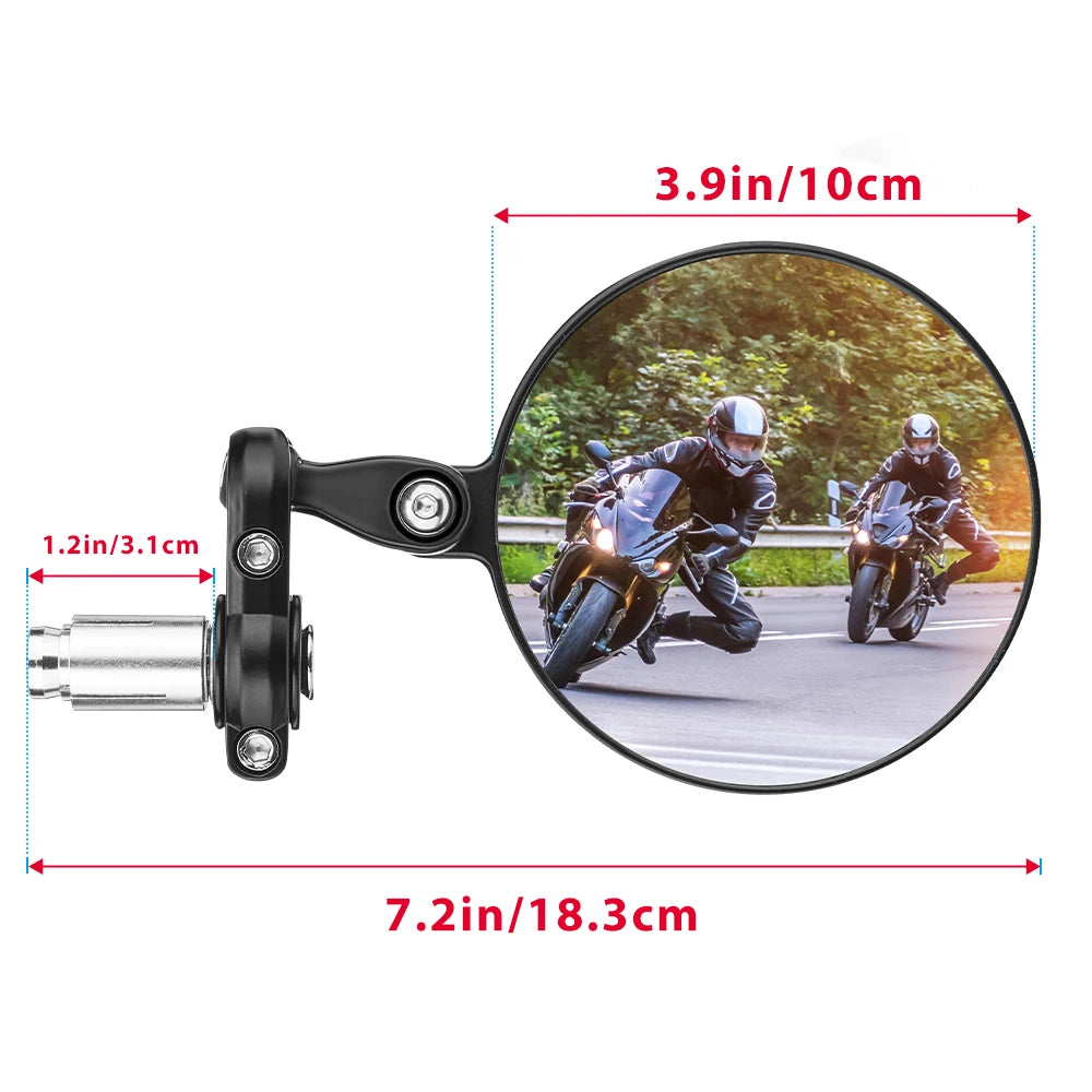 Round Motorcycle 360° Adjustable Handlebar Bar End Rear View Side Mirrors