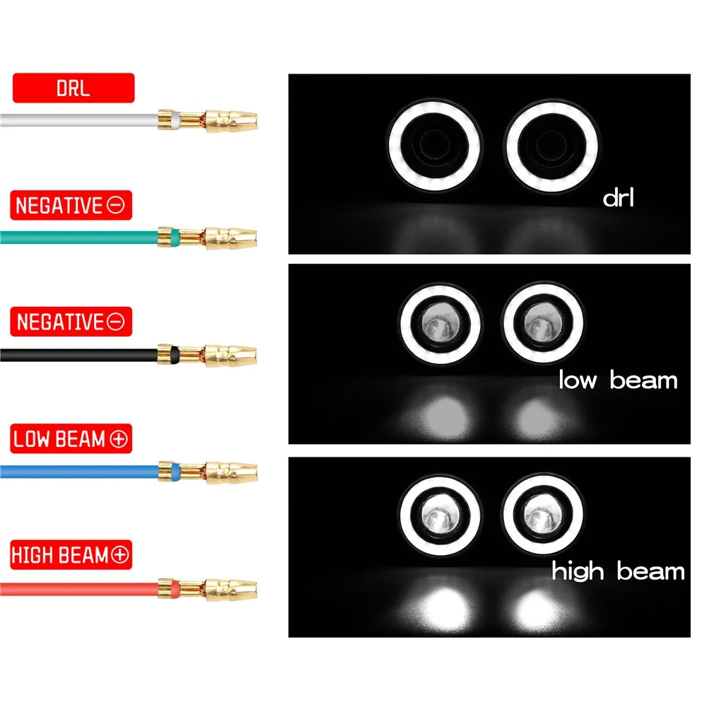 Angel Eyes Motorcycle LED Dual Front Headlight Daytime Running Light DRL