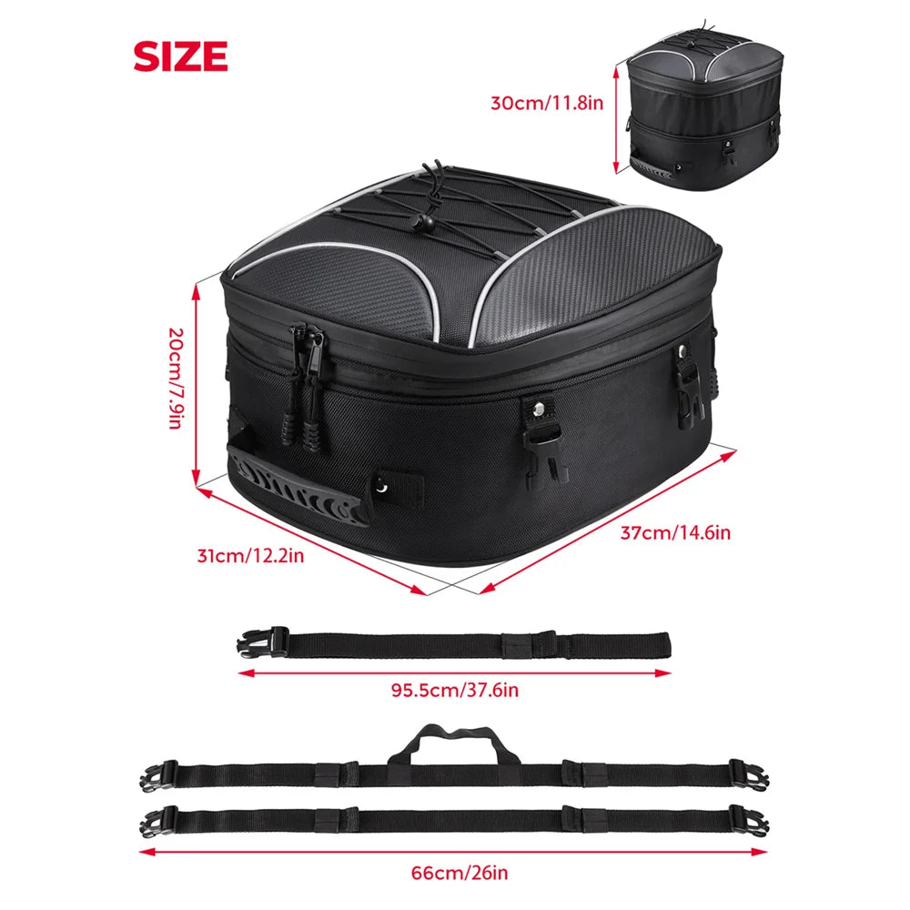 Expandable 34L Motorcycle Waterproof Rear Tail Pack Helmet Luggage Bag