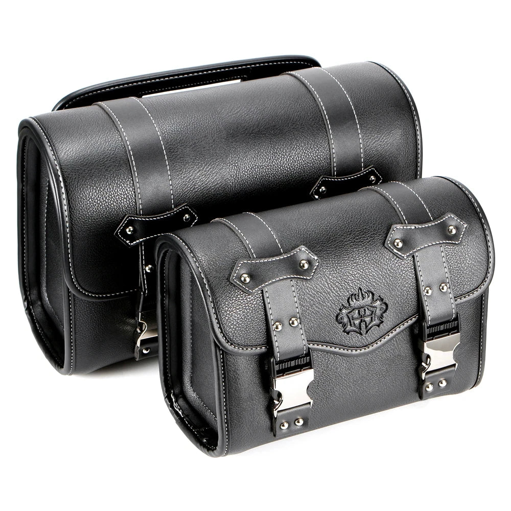 Motorcycle PU Leather Side Saddle Bag Black Small / Large