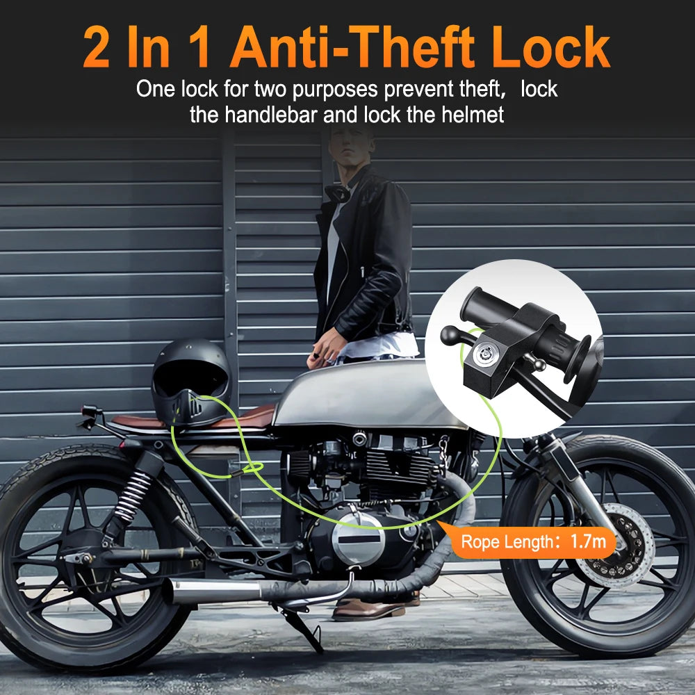 Motorcycle Handlebar Brake Lever Lock with Security Helmet Cable Lock
