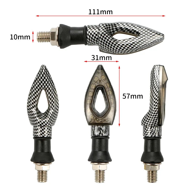 LED Motorcycle Amber Carbon Fibre Turn Signal Side Repeaters Indicators