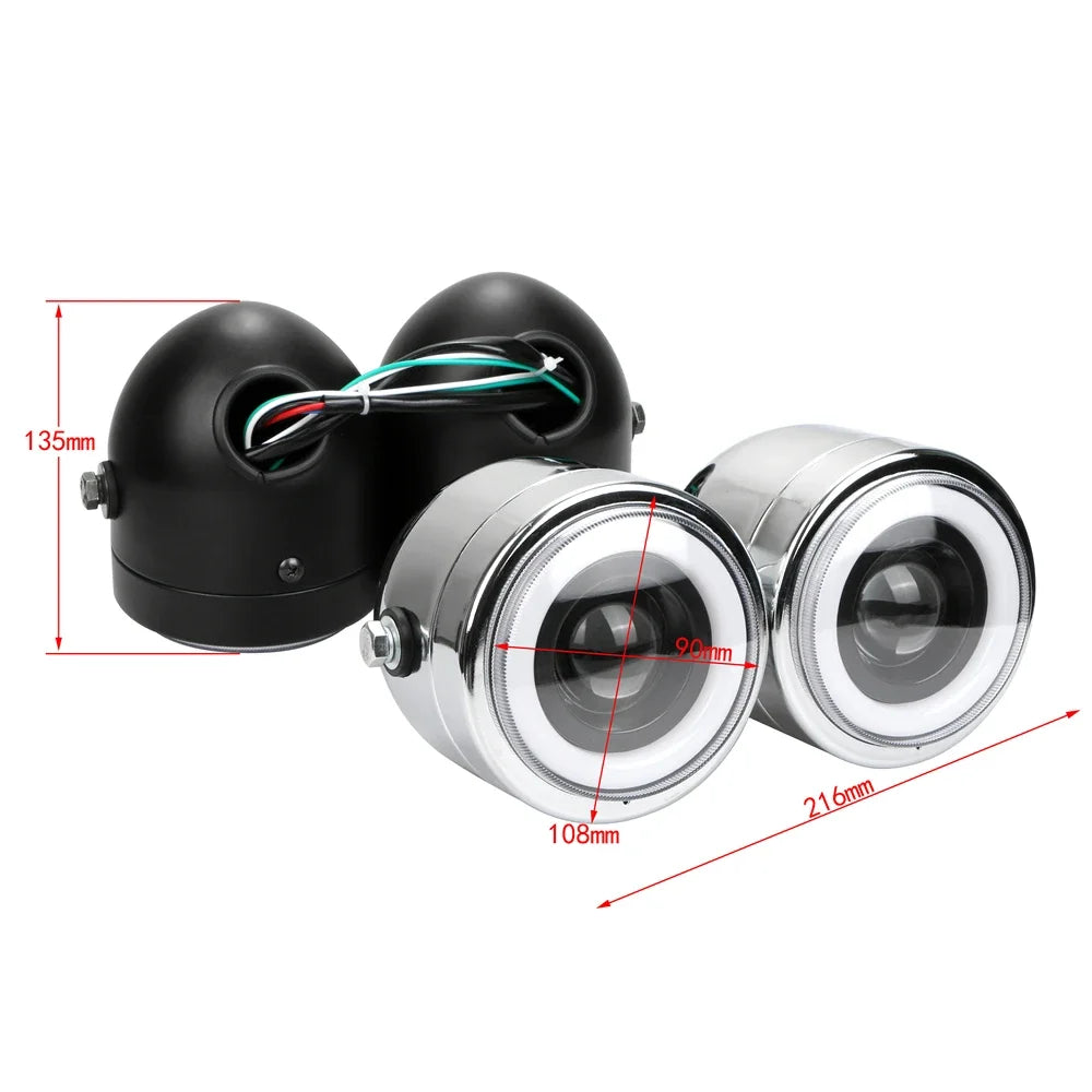 Angel Eyes Motorcycle LED Dual Front Headlight Daytime Running Light DRL
