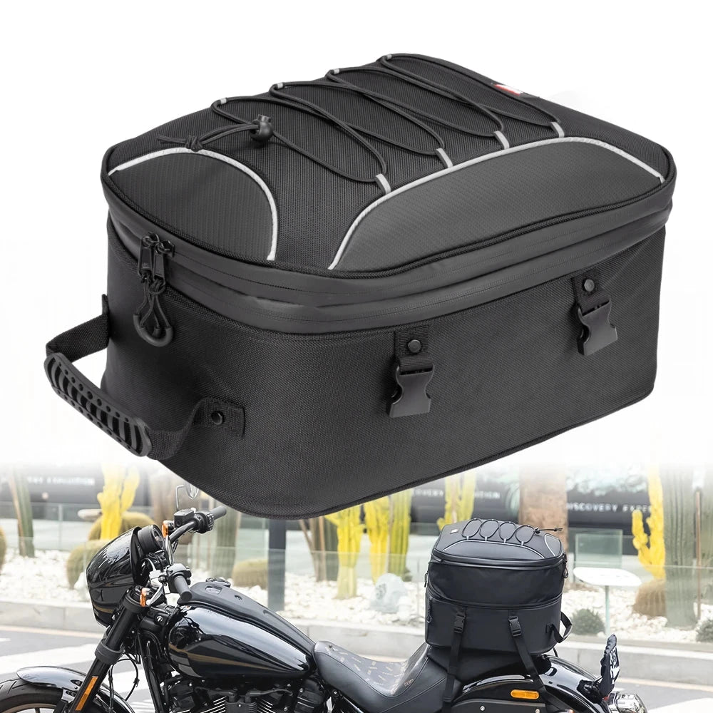 Expandable 40L Motorcycle Rear Tail Pack Helmet Luggage Sissy Bar Bag