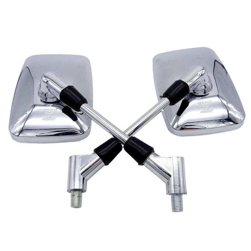 Motorcycle Handlebar Mirrors Wide Rectangle Silver Chrome-Finish 10mm