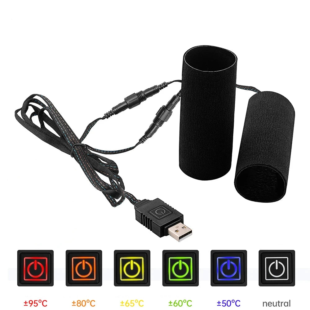 Heated Motorcycle Handlebar Hot Over Grips Velcro Covers USB Plug-in