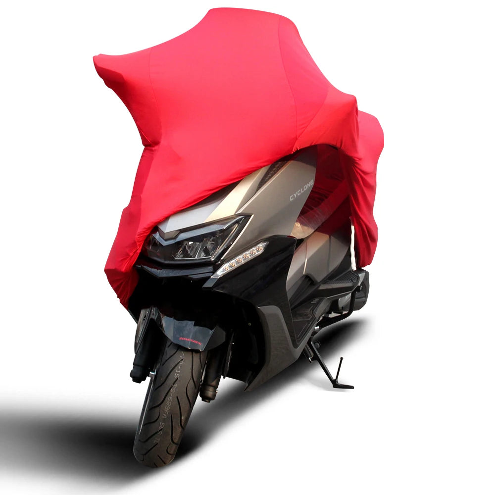Indoor Plush Motorcycle Elastic Stretch Breathable Dust Cover Black Red