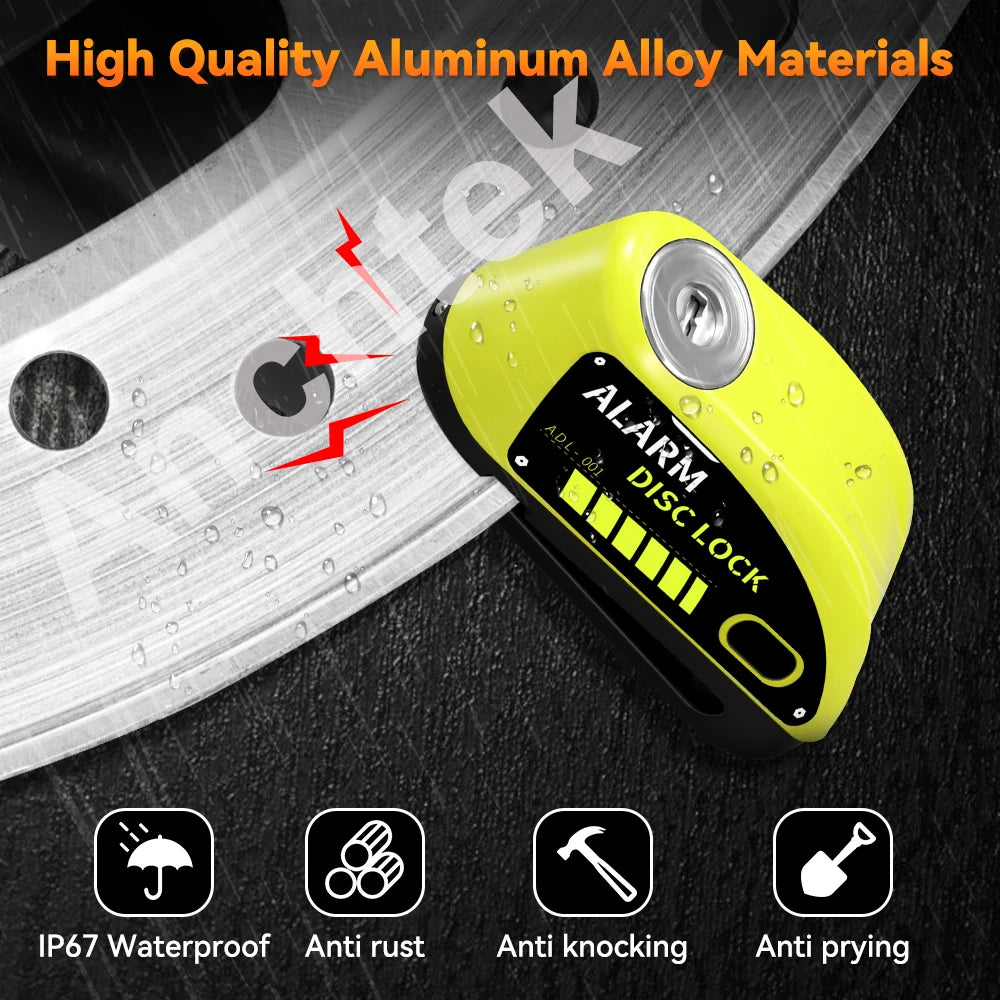 Rechargeable Motorcycle Alarm Brake Disc Lock 7mm Pin 120db Siren