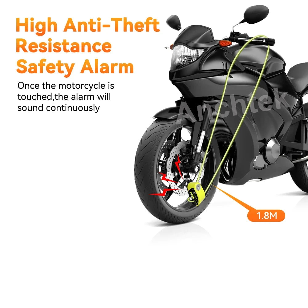 Rechargeable Motorcycle Alarm Brake Disc Lock 7mm Pin 120db Siren