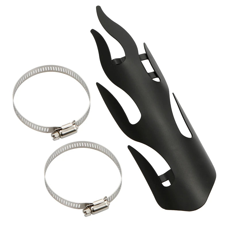 Flame Style Motorcycle Exhaust Pipe Heat Shield Guard Black Silver Chrome