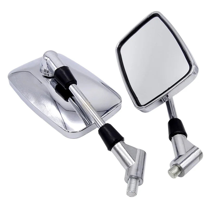 Motorcycle Handlebar Mirrors Wide Rectangle Silver Chrome-Finish 10mm