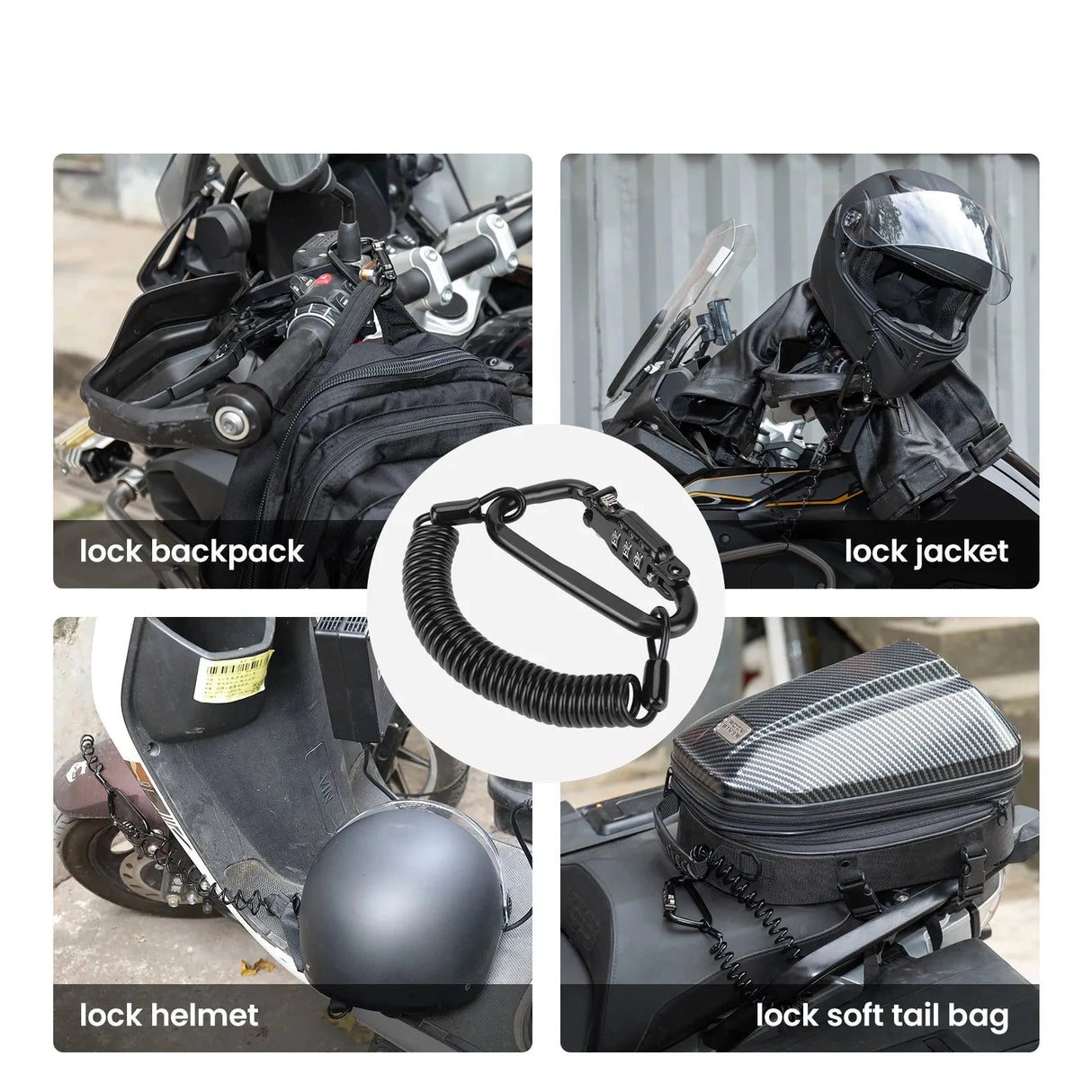 Motorcycle Helmet Combination Lock with Security Cable